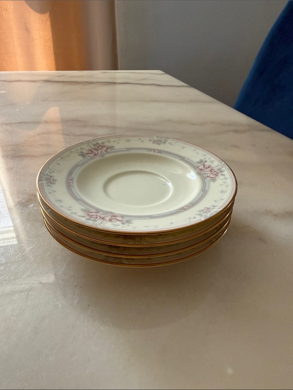 Noritake Cream and Pink Floral Porcelain Saucer - Set of 4